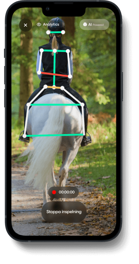 Mobilskärm med analys av ryttare bakifrån genom AI Seat Analytics